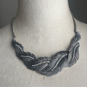 Maximalist Feathers and Metal Silver Tone Necklace
